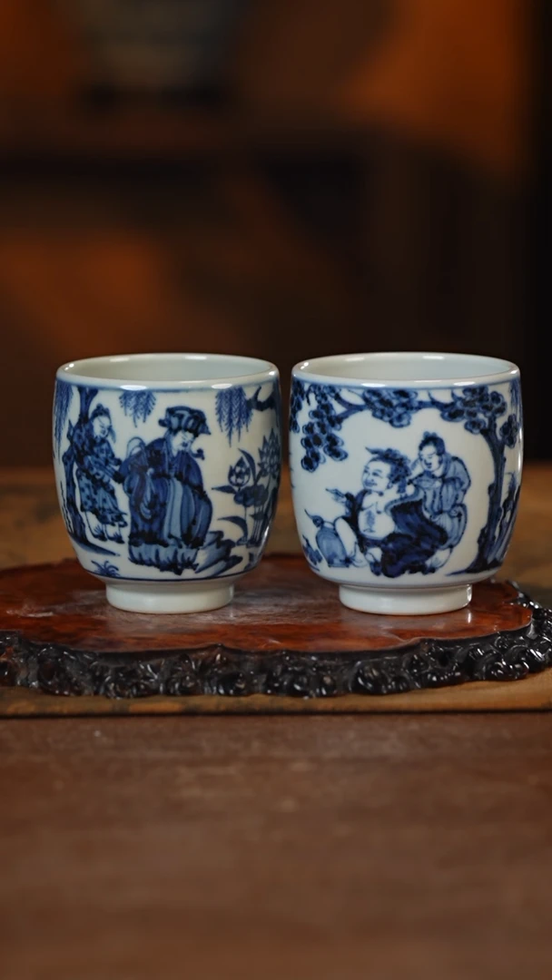 【闪购商品】杯古蓝堂元青花四爱对杯杯