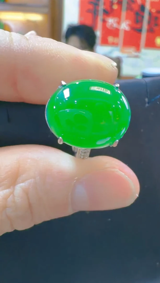 银S925镶嵌戒指翡翠天然A货翡翠