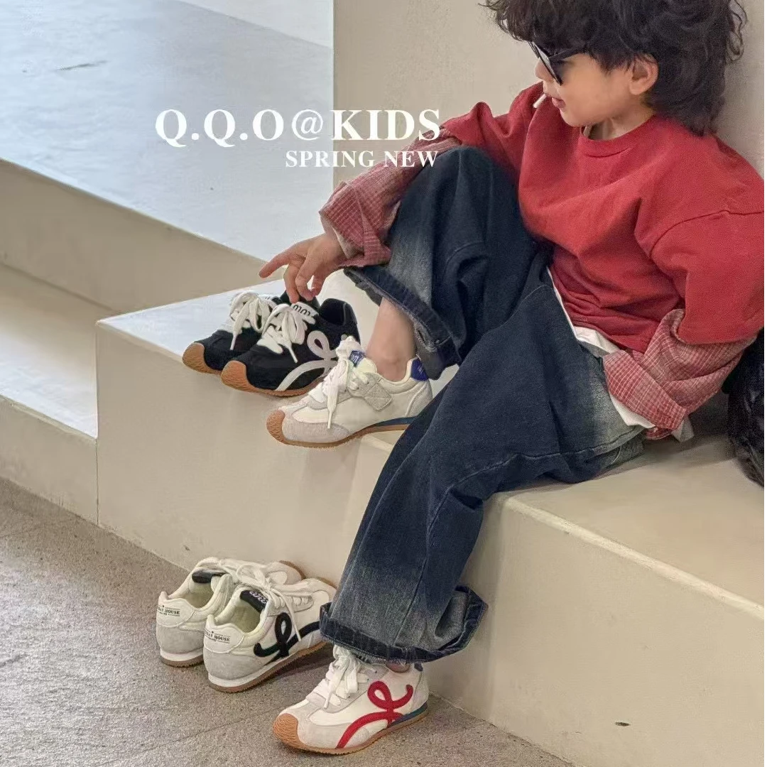 儿童真皮软底阿甘鞋2025春夏款儿童透气老爹鞋男童休闲德训运动鞋