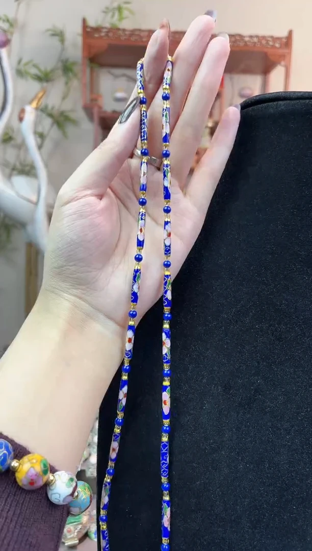 非遗手工景泰蓝竹节项链宝蓝