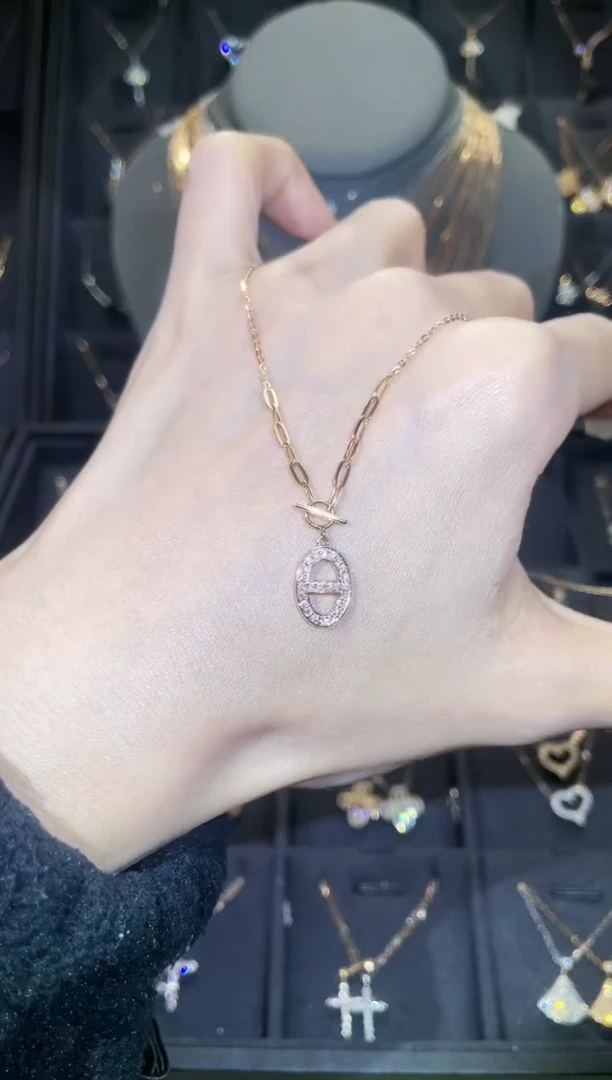 【闪购商品】钻石套链18K金镶嵌18K金玫  多人 猪鼻子