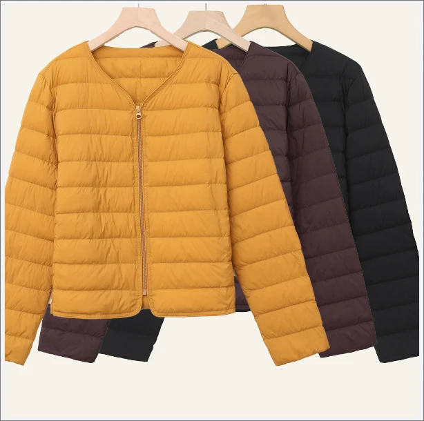 LANZIBES/蓝之蓓纯色百搭短款鹅绒服女保暖长袖外套羽绒服C9690