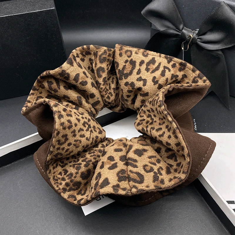 2025新款复古辣妹麂皮绒豹纹大肠发圈女高级感马尾丸子头花发饰女