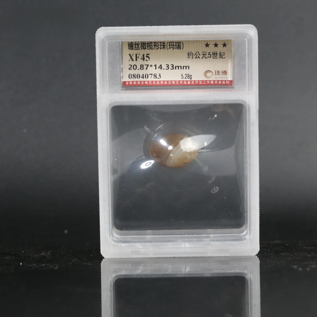 明早期缠丝橄榄形珠（玛瑙）【文物宝库】AAZB251227004