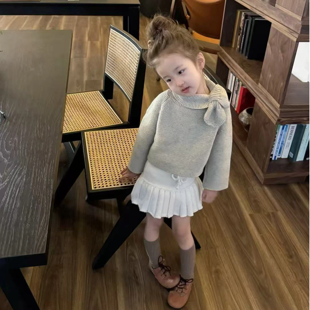 壹妈韩范童装女童时尚套装2025秋季新款洋气儿童长袖针织衫百褶裙