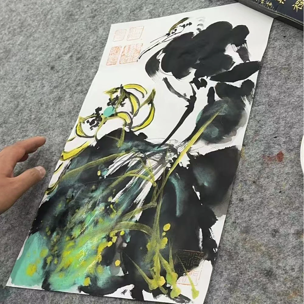 李进潮-现场-手绘国画-1平尺-纸片-客厅办公室挂画