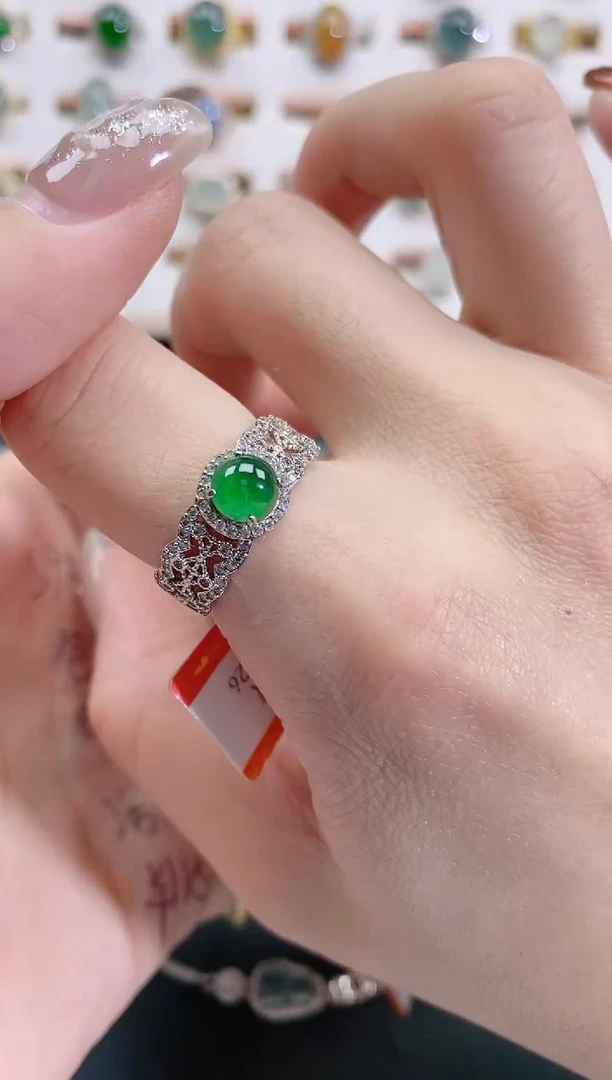 银S925镶嵌戒指翡翠天然翡翠