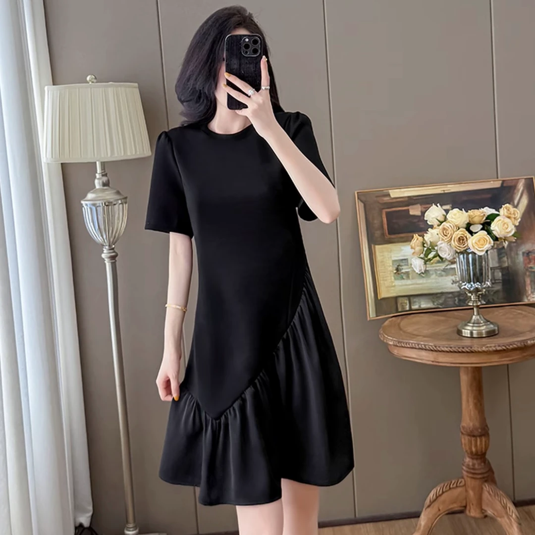 小个子赫本风黑色连衣裙女夏2025新款高级感法式气质显瘦a字裙子