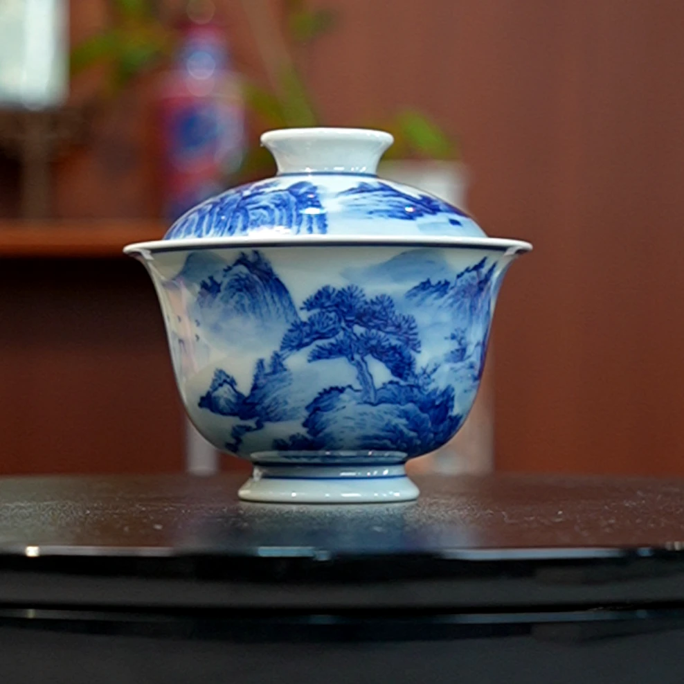 12.28/N200424/00969/熙工坊/青花内绘山水二才盖碗