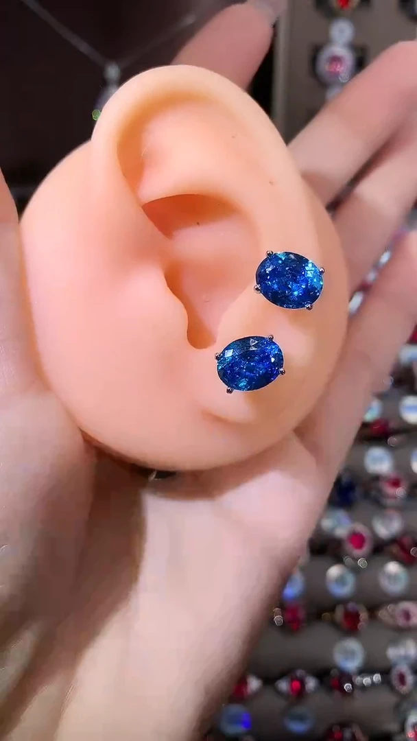 银S925镶嵌耳饰海蓝宝石810