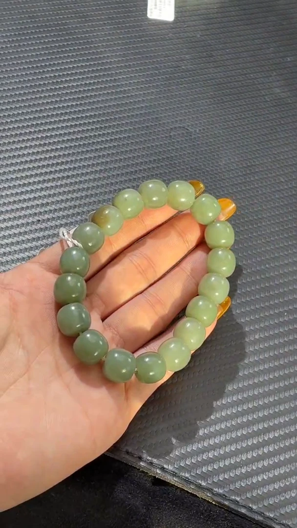 未镶嵌手链和田玉好****ᶅ若羌卡12手串微色差