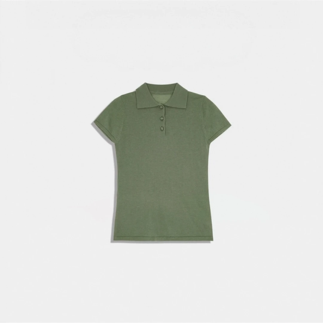 夏季新款纯色POLO衫女翻领修身显瘦针织短袖针织薄款百搭T恤上衣