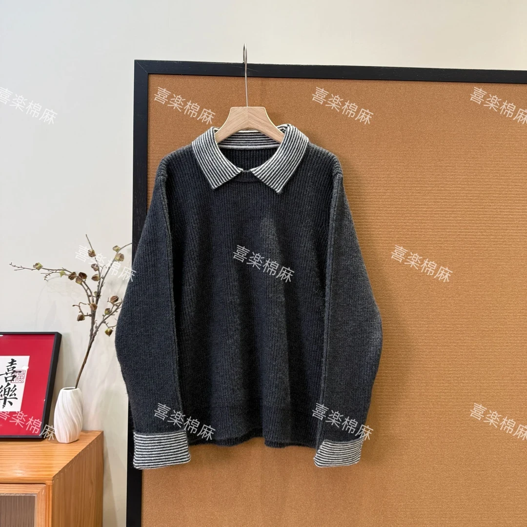 秋冬新款时尚洋气假两件套头毛衣女士宽松针织打底衫内搭A11091