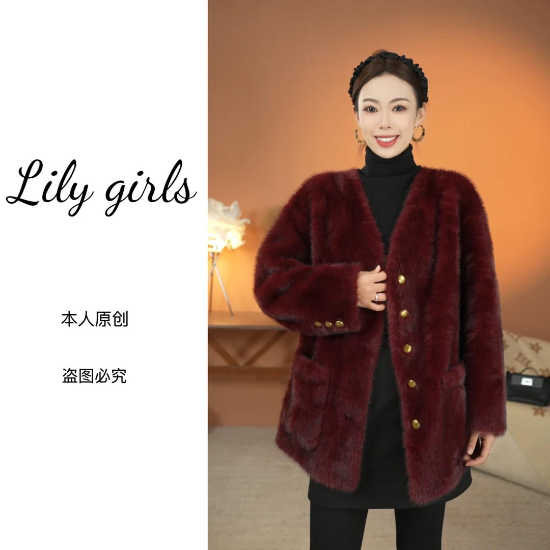 李李【新年礼物】海宁毛外套中长款秋冬气质洋气时尚女士设计师走秀