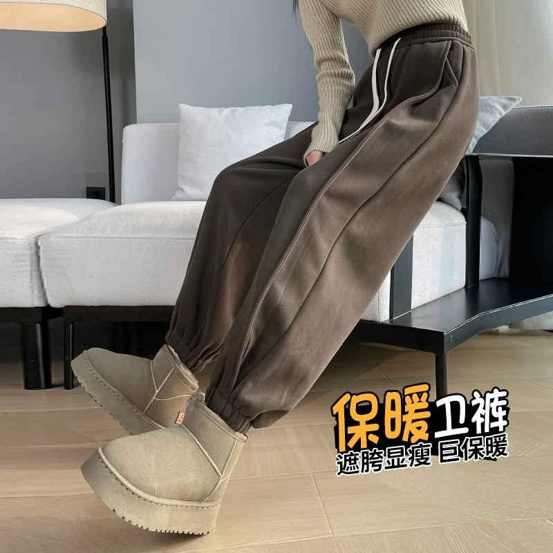 加绒束脚裤女秋冬新款休闲宽松高腰显瘦加厚保暖小个子休闲哈伦裤