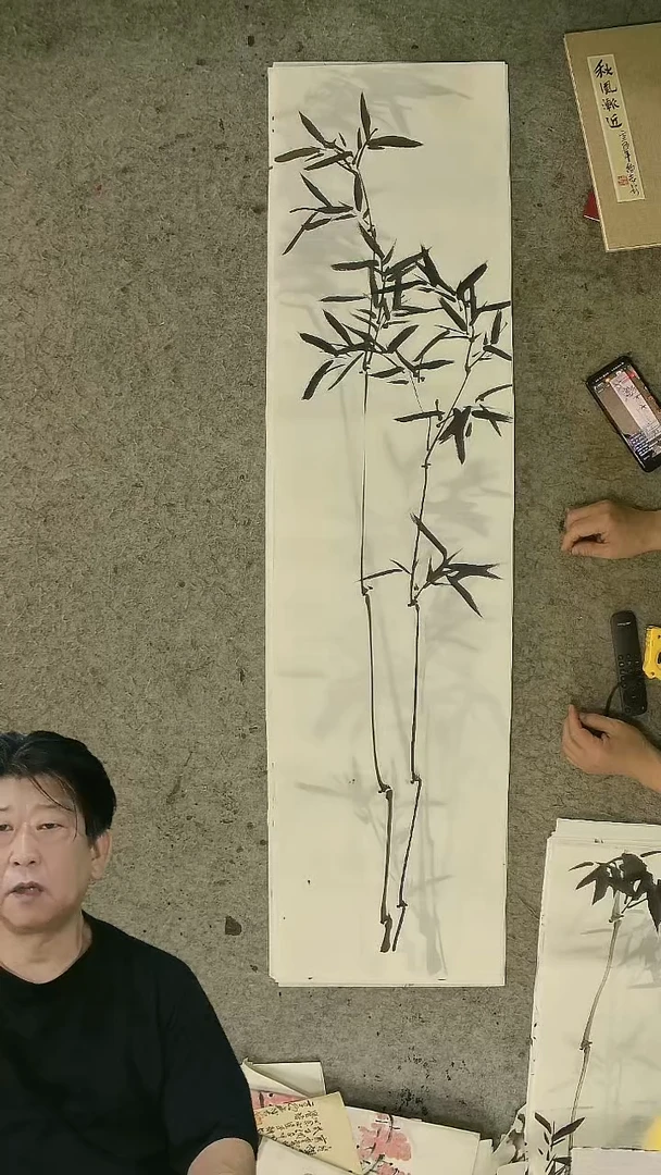 国画四尺对开  墨竹条屏 34*138cm