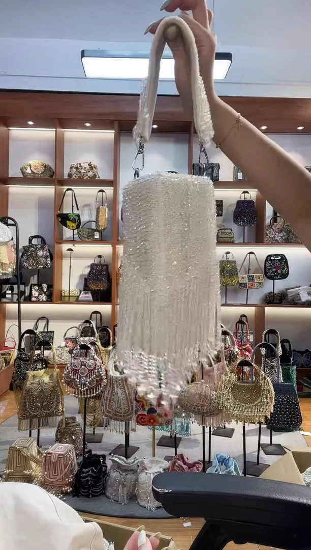 织物577手工珠珠包包腋下斜跨包手拿包手提晚宴包