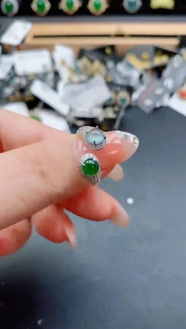 银S925镶嵌戒指翡翠1