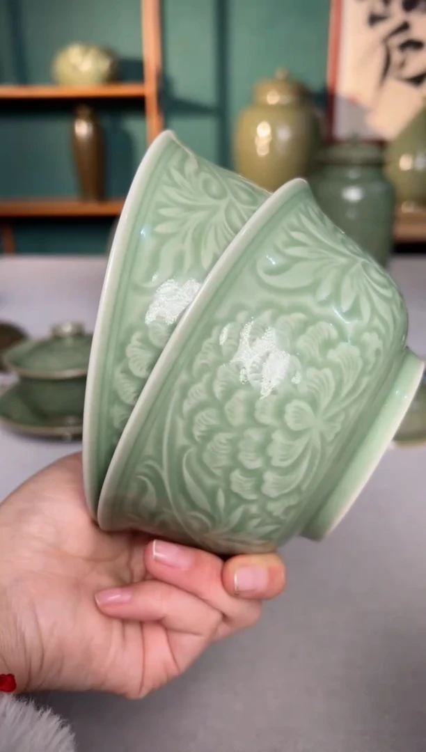 【闪购商品】其他耀州窑5.5寸塔式牡丹碗微瑕福利2只特价