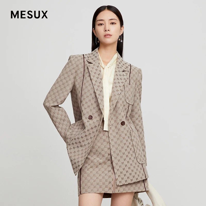 【许半夏专享】MESUX米岫秋量感收腰设计线条复古时尚老花提花西装M