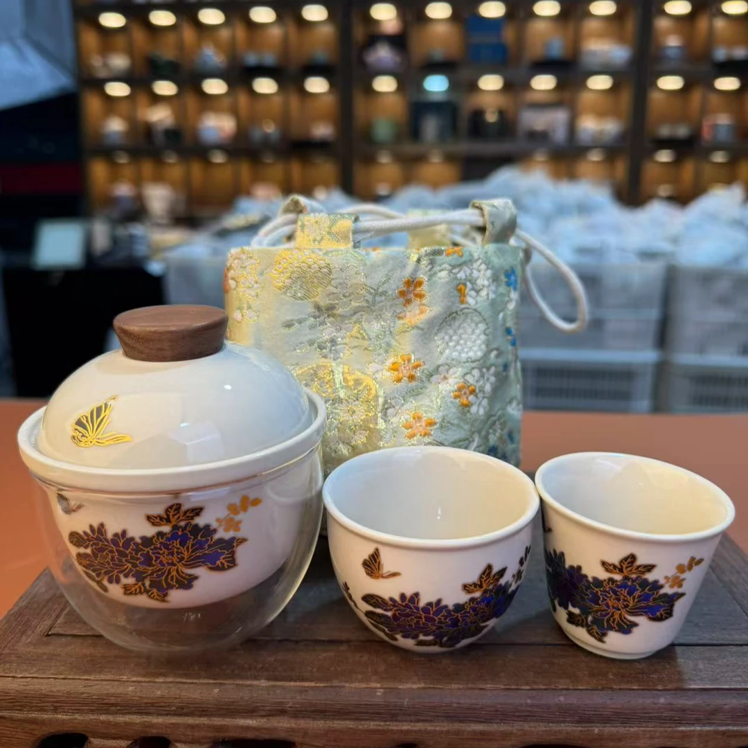 便携旅行茶具蝶恋花可变色陶瓷快客杯户外泡茶 kg004