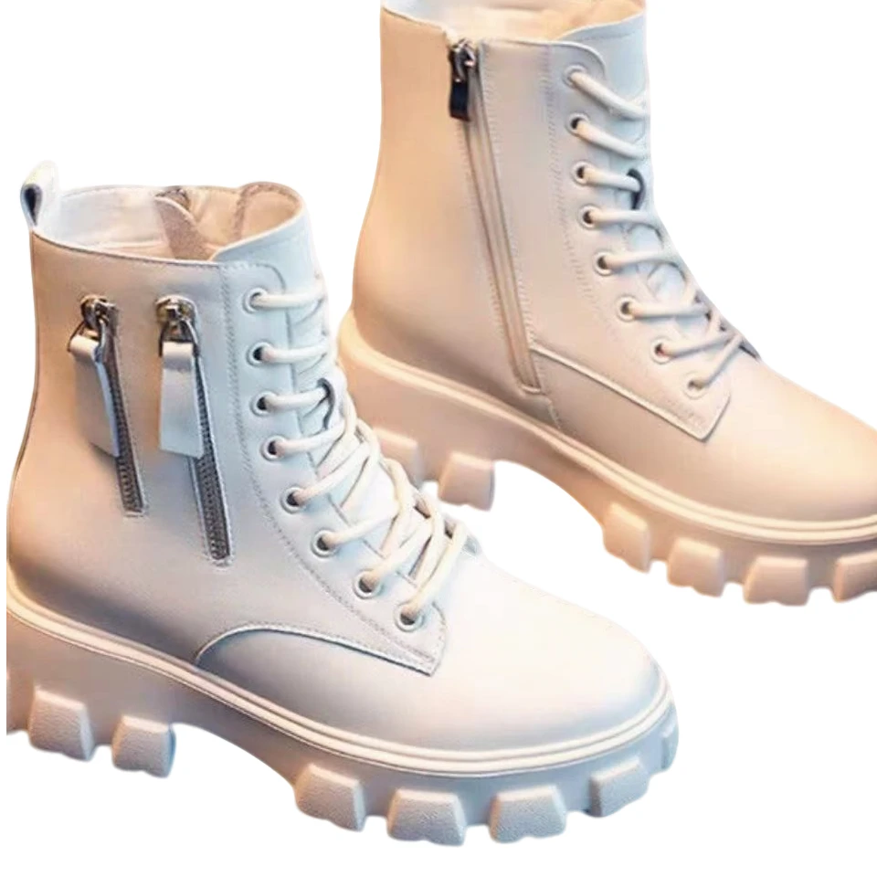 镂空女网红修面皮耐脏单靴韩版秋冬百搭白色马丁靴学生春秋