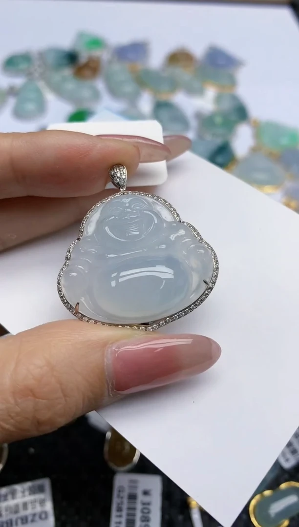 【闪购商品】翡翠挂件18K金镶嵌天然翡翠A货