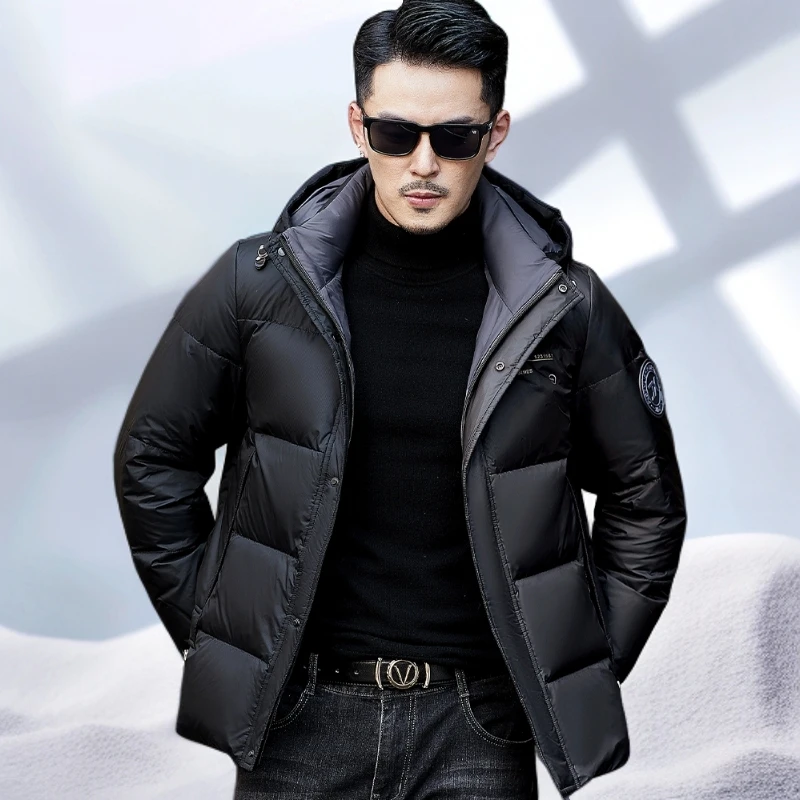 宾斯洛特男士冬季加厚短款羽绒服连帽防风青年轻盈保暖防寒服外套