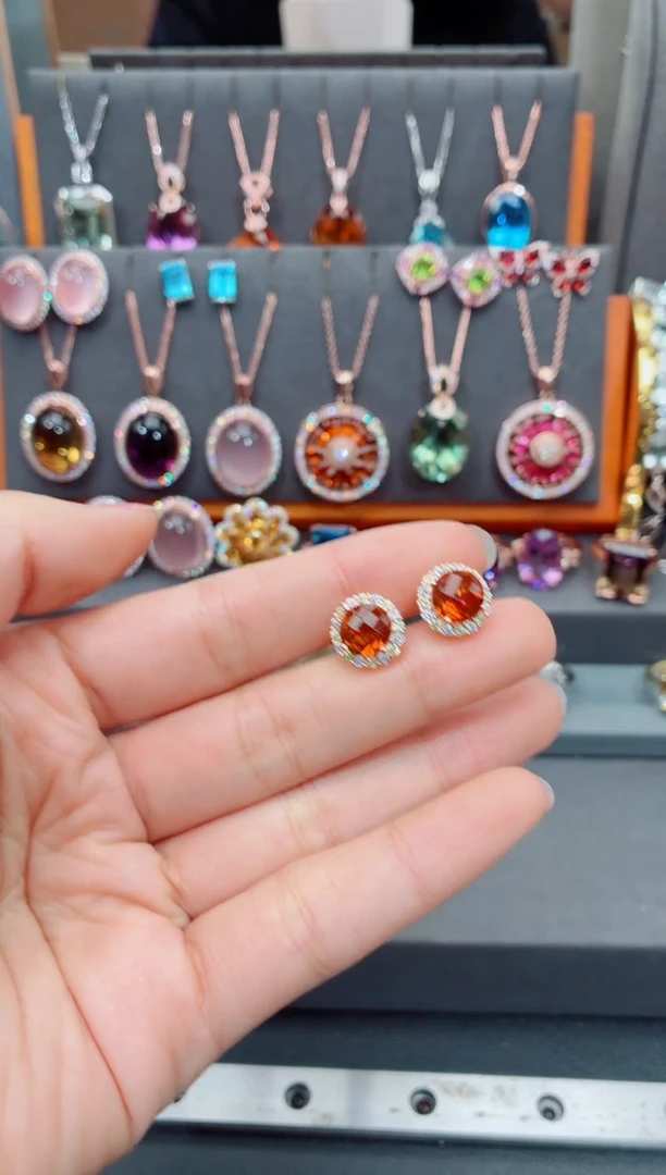 银S925镶嵌耳饰黄晶黄晶耳饰