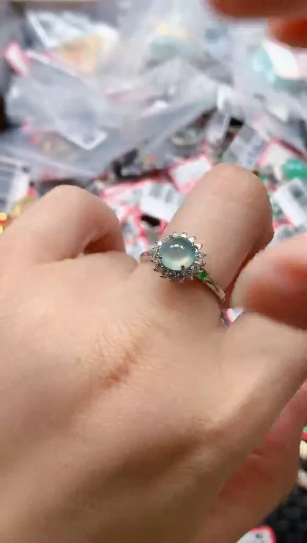 银S925镶嵌戒指翡翠天然A货缅甸翡翠