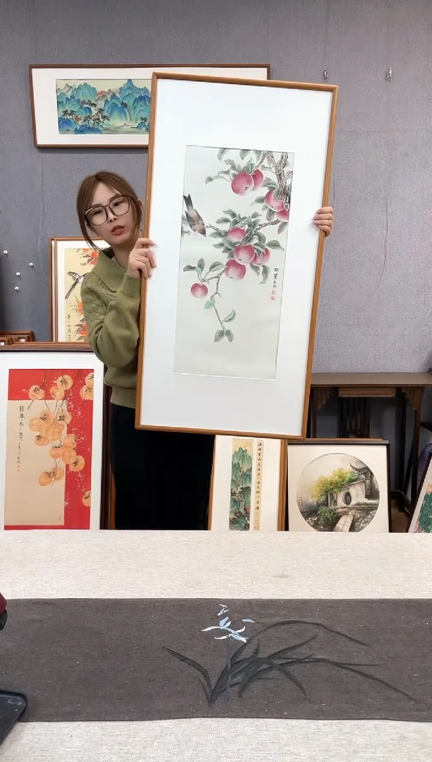 【闪购商品】国画手写手绘带框作品-53*103-杨春柳