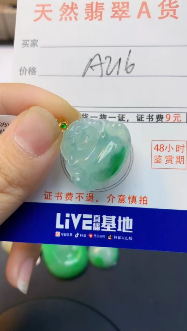颈饰18K金镶嵌翡翠天然缅甸A货翡翠百元以上9元证书费自理