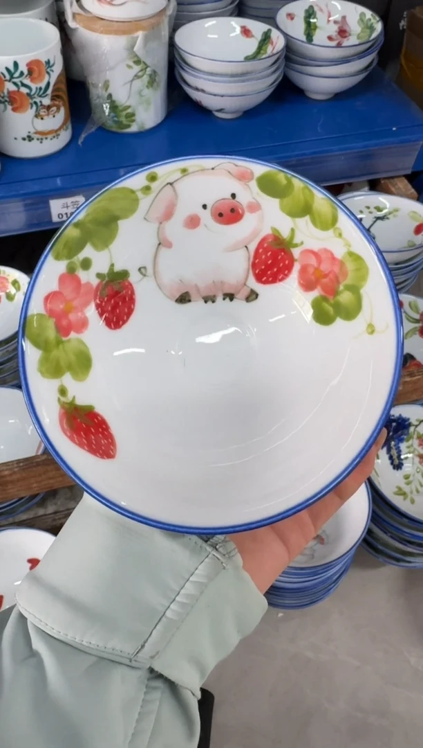 瓷片景德镇高温陶瓷食品级手绘釉中彩-斗笠碗