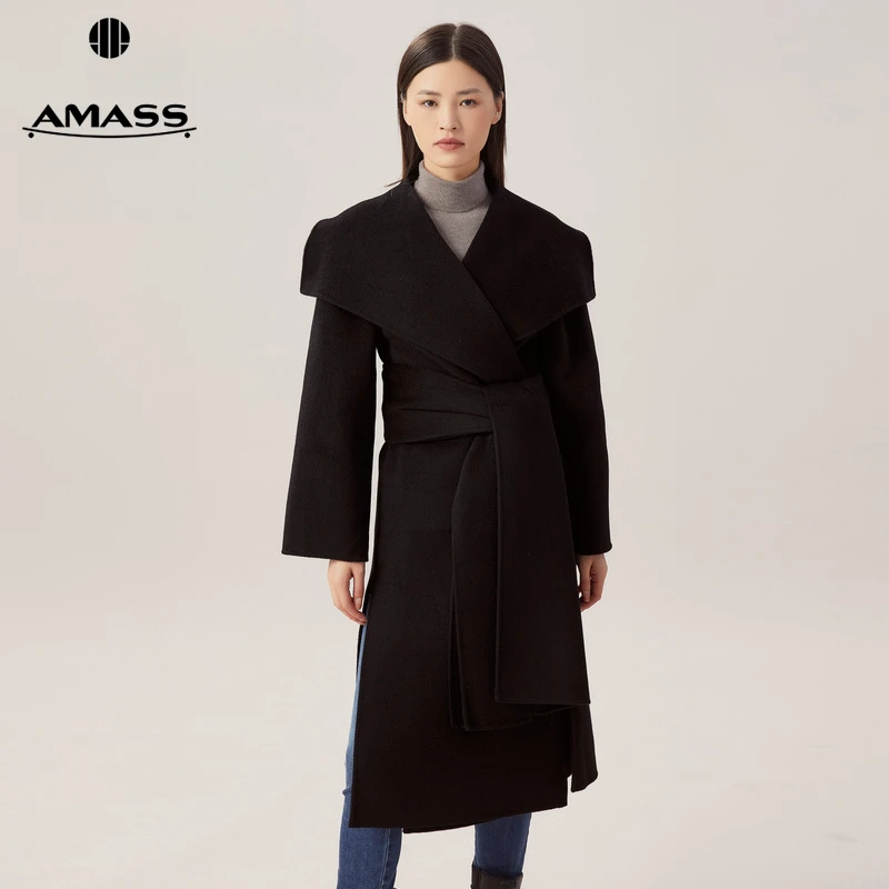 【二折商品，不退不换】阿玛施AMASS翻领长款山羊绒大衣5400752