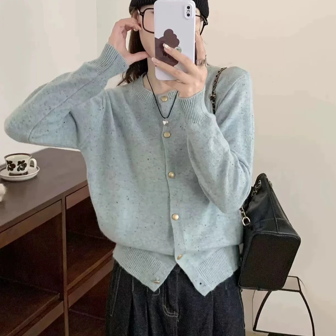 春上新！【星空蓝】点子纱百搭圆领长袖针织开衫外套 ZZ-6803