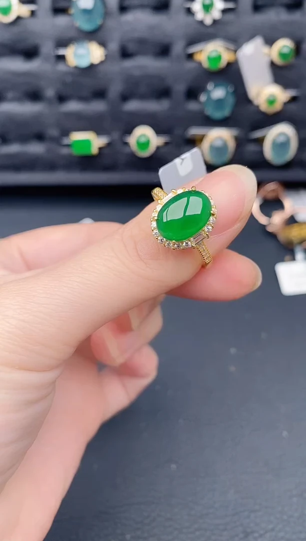 银S925镶嵌戒指翡翠天然a货翡翠424