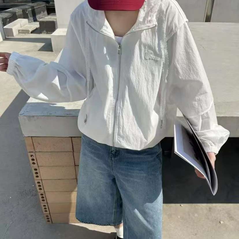 【BK】419/7727/129-9蕾丝拼接连帽外套韩版洋气百搭夹克