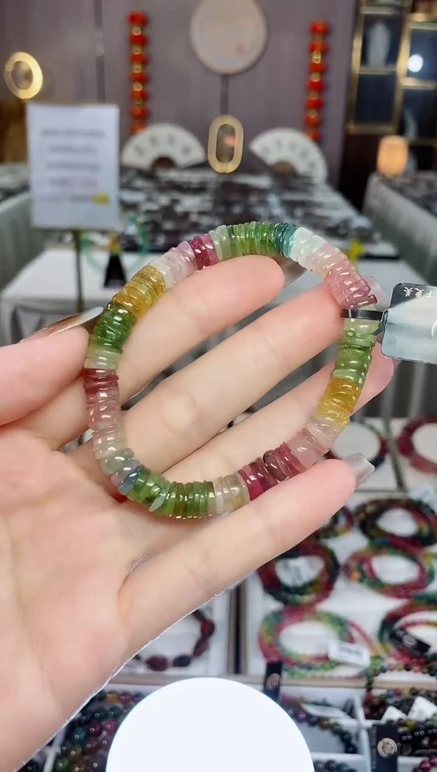 老矿碧玺色标算盘珠单圈手串未镶嵌碧玺dan多样性发货一条