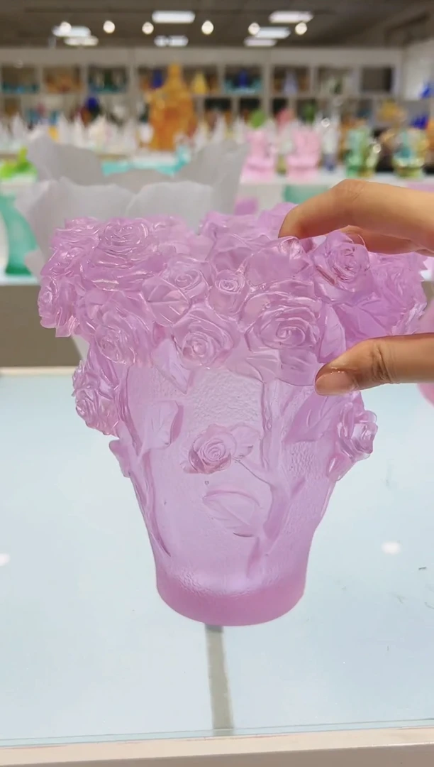 手工艺品琉璃古法琉璃玫瑰花瓶