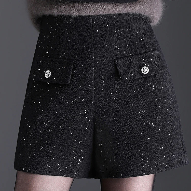 香风短裤毛呢春季2025亮片新款高腰显瘦时尚阔腿裤显瘦靴裤