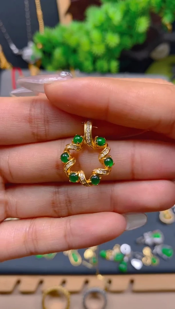 吊坠(不含链)银S925镶嵌翡翠花环