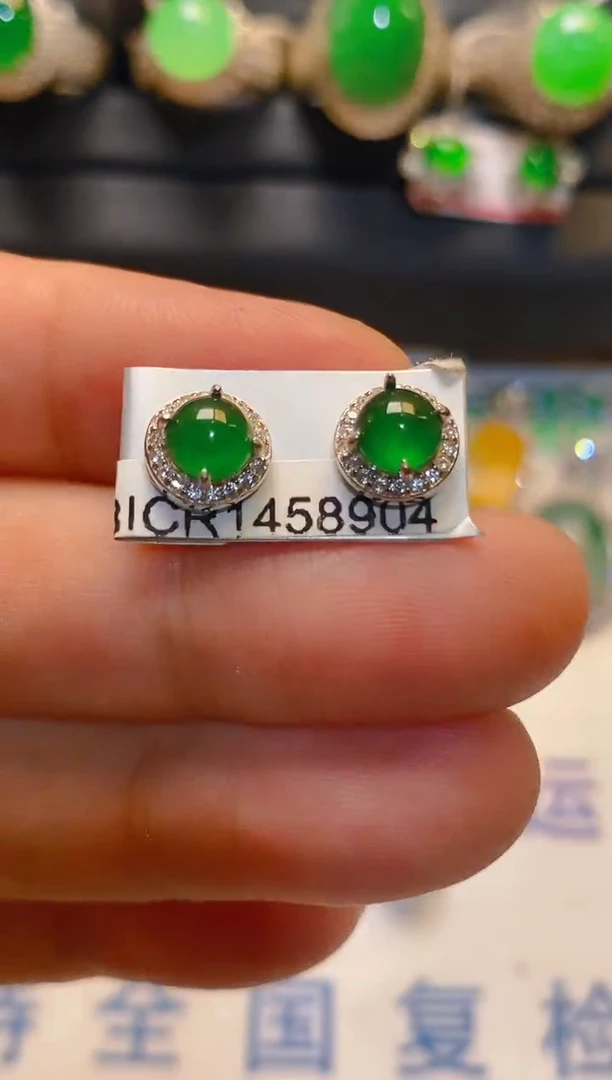 翡翠银S925镶嵌耳饰天然
