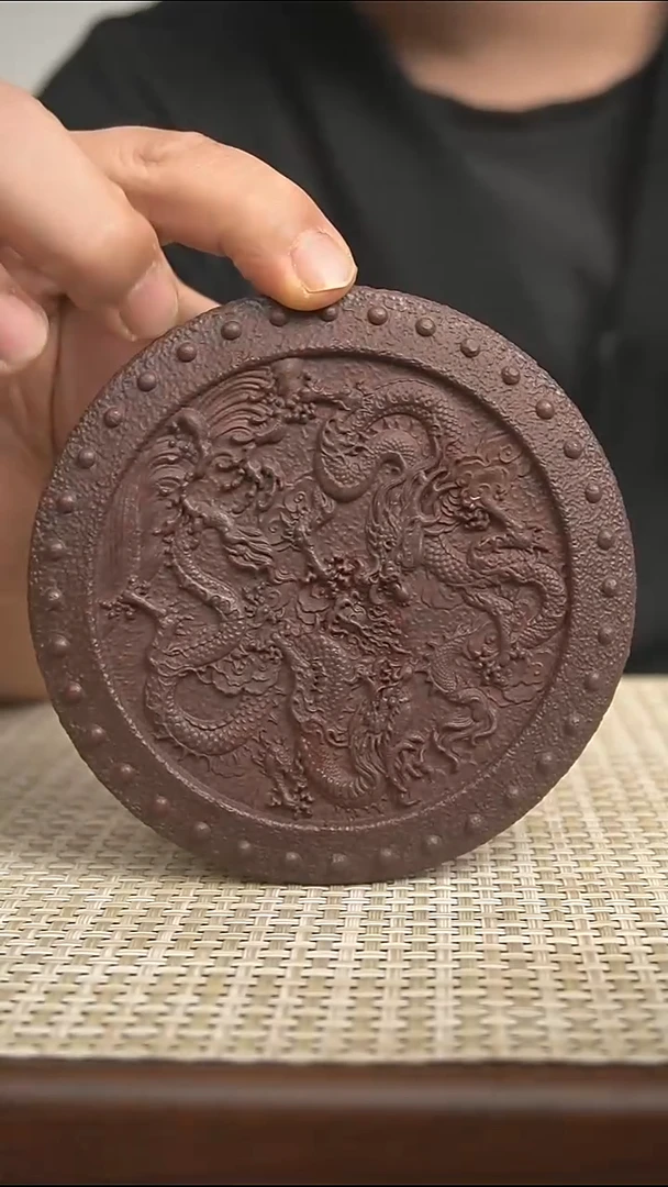 紫砂茶盘宜兴紫砂原矿双龙戏珠茶盘