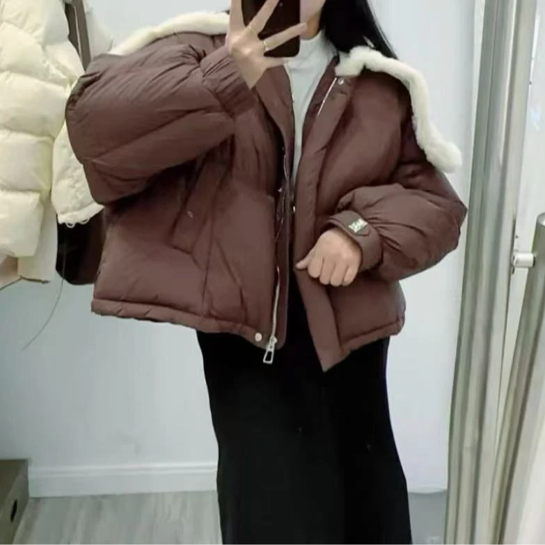 Y515咖大毛领翻领冬季外套8839