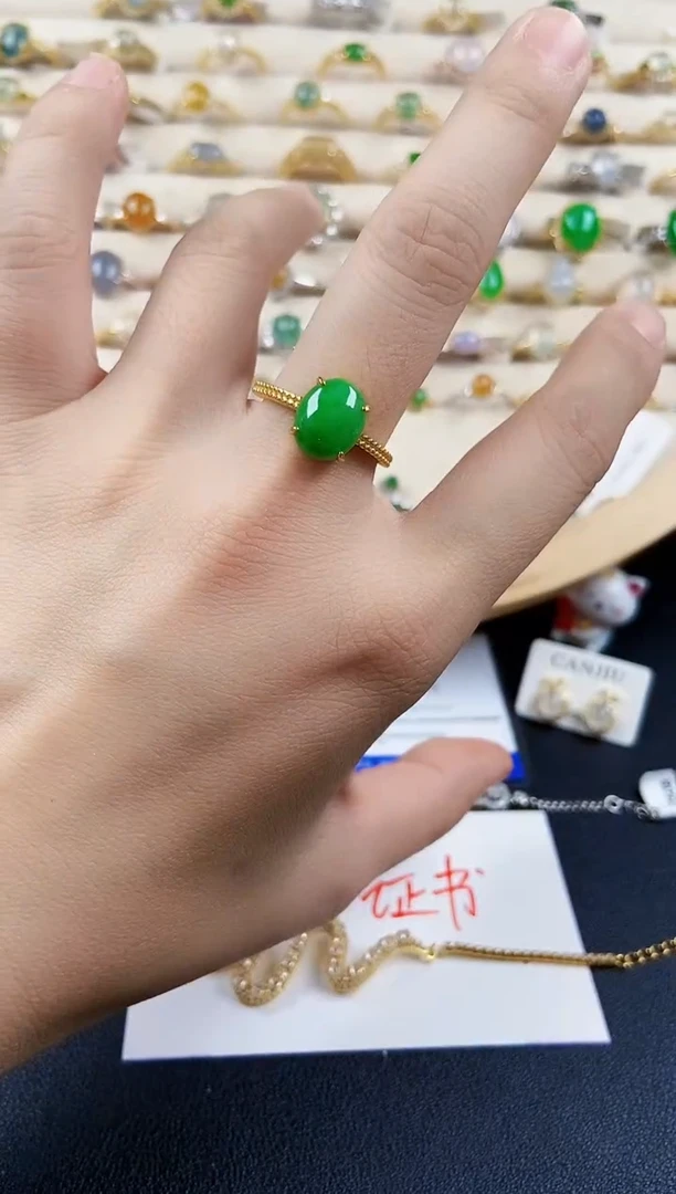 翡翠戒指银S925镶嵌56989