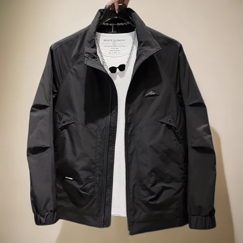 莱蒙璀高级男士休闲工装夹克时尚潮流纯色宽松立领外套男装帅气