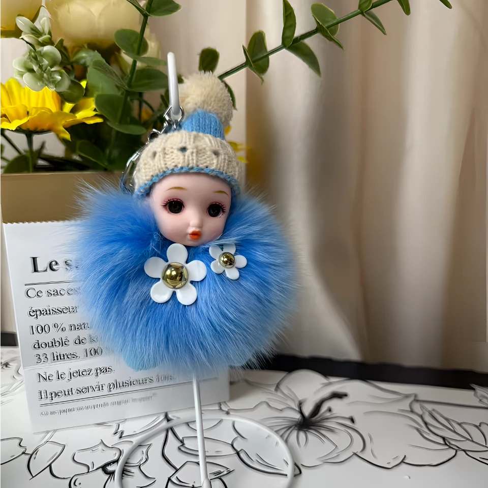 可爱真狐狸毛花朵娃娃毛绒公仔汽车钥匙扣包包挂件生日礼物桌摆件