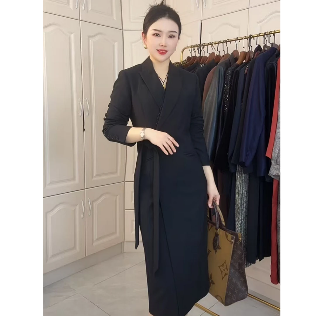 春季新款羊毛蕾丝边风衣连衣裙818款设计师款