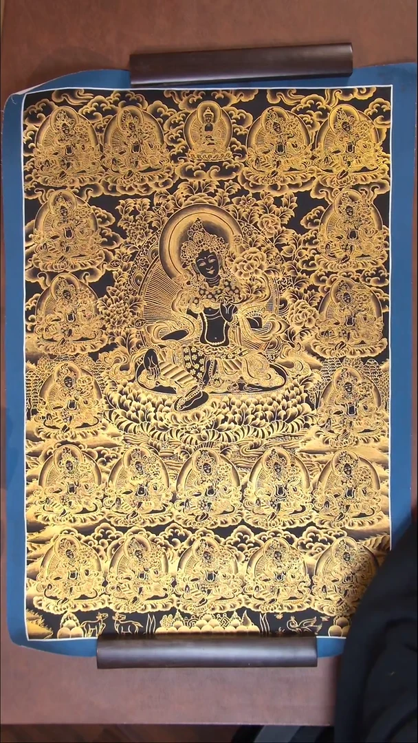 装裱画绿度母黑金21度母