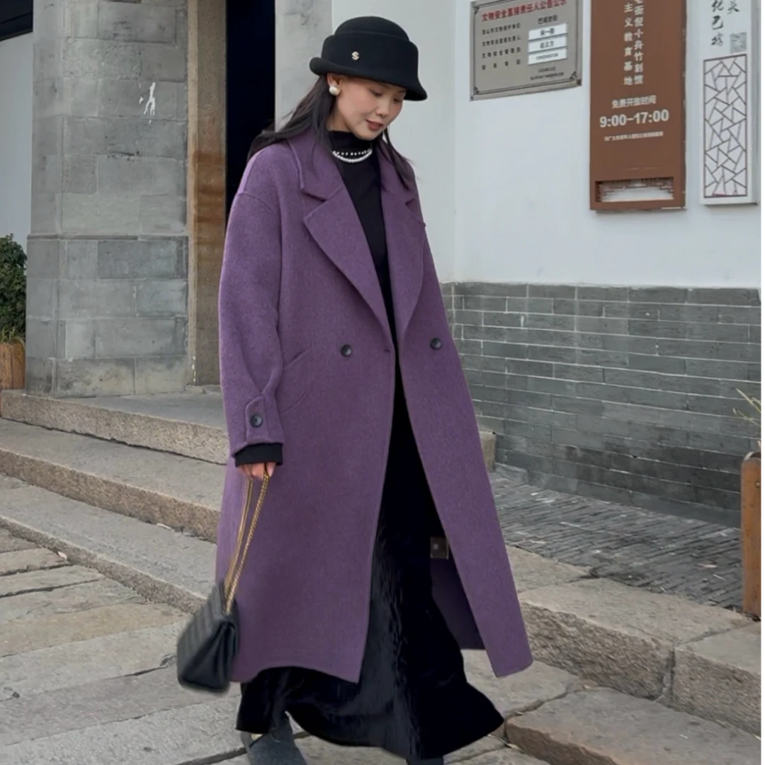 2025新款时尚宽松羊绒大衣女长款双面羊毛大衣西装领毛呢外套秋冬